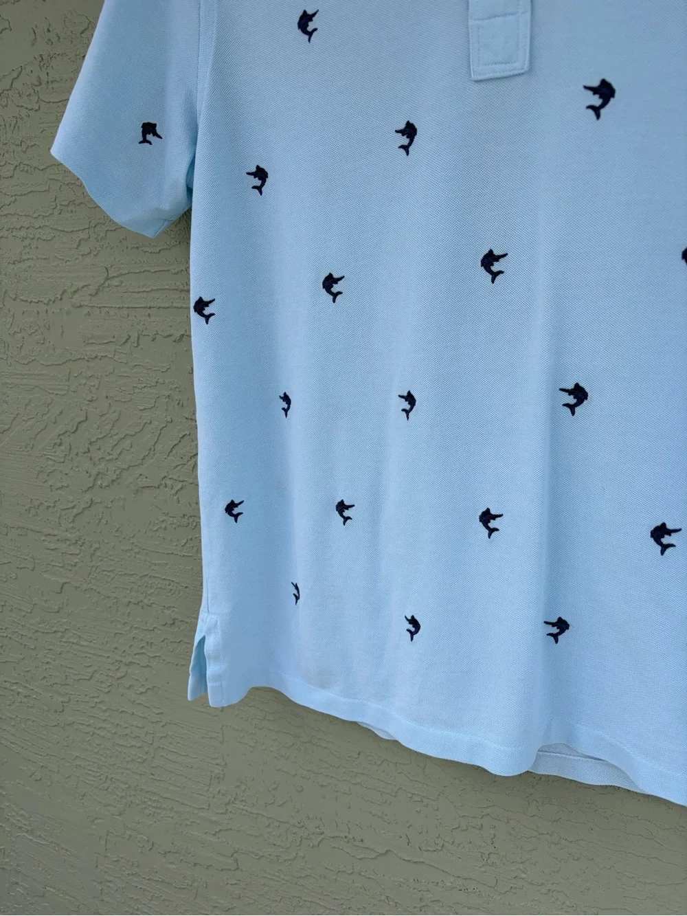 Men's Ralph Lauren Knit Oxford Polo, Short Sleeve Large, Blue Marlin Pattern L